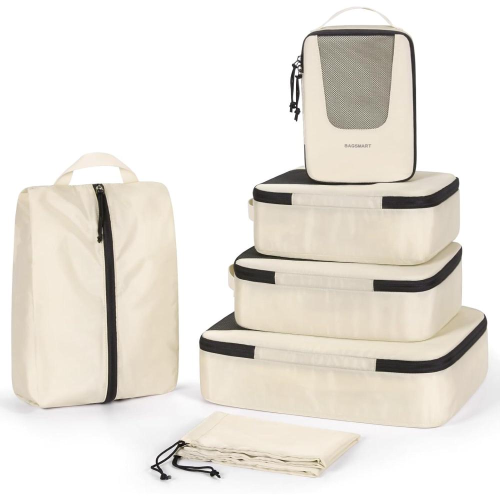 imageBAGSMART Compression Packing Cubes for Travel 6 Set5 Set4 Set Compression Suitcase Organizer Bags Set for Suitcases Travel Essentials Lightweight Packing Organizers04Beige