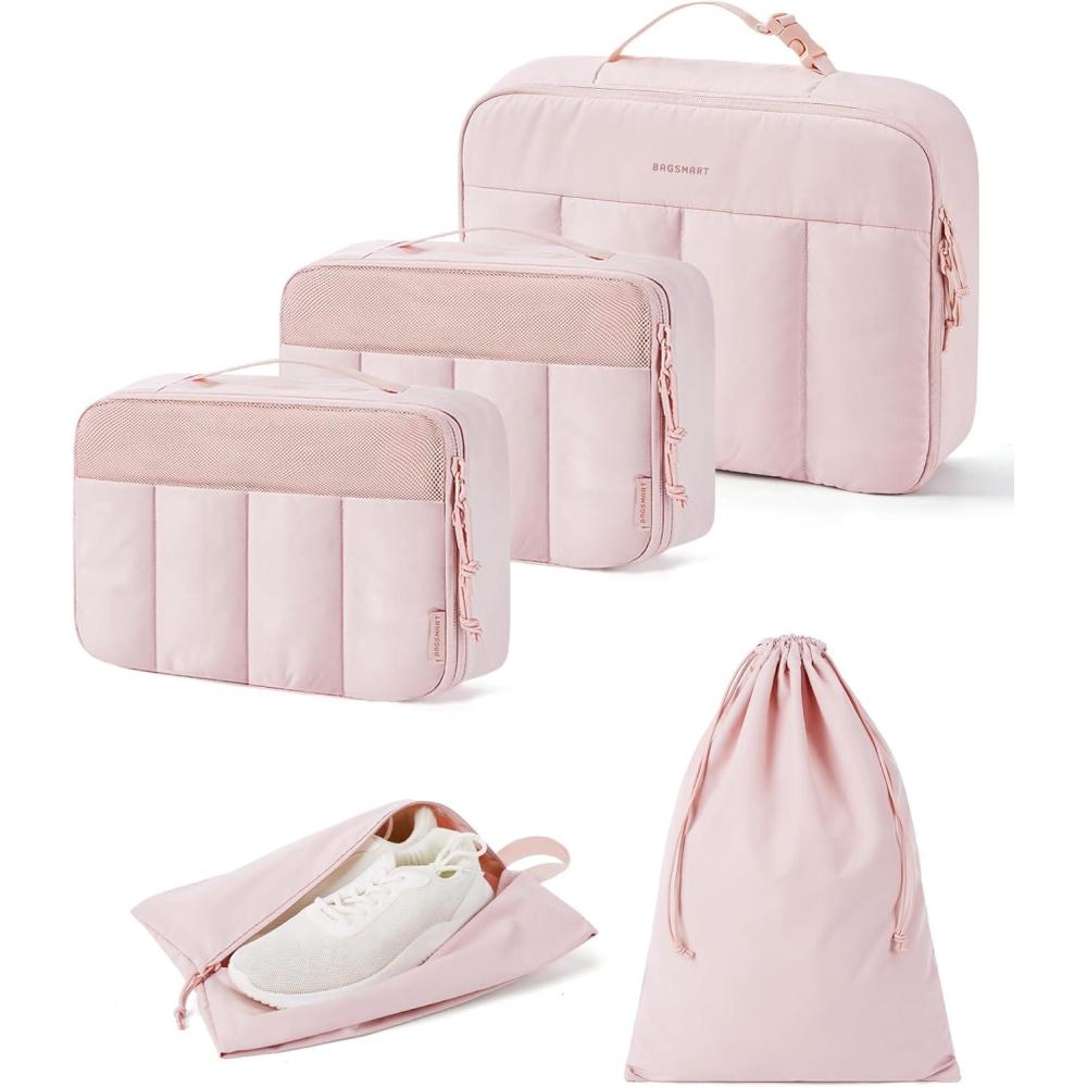 imageBAGSMART Compression Packing Cubes for Travel 6 Set5 Set4 Set Compression Suitcase Organizer Bags Set for Suitcases Travel Essentials Lightweight Packing Organizers03Light Pink