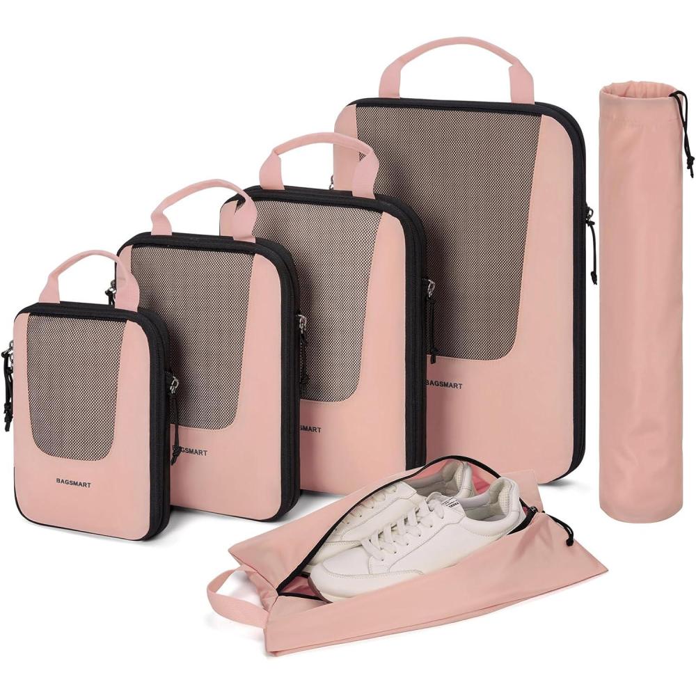 imageBAGSMART Compression Packing Cubes for Travel 6 Set5 Set4 Set Compression Suitcase Organizer Bags Set for Suitcases Travel Essentials Lightweight Packing OrganizersBrier Rose