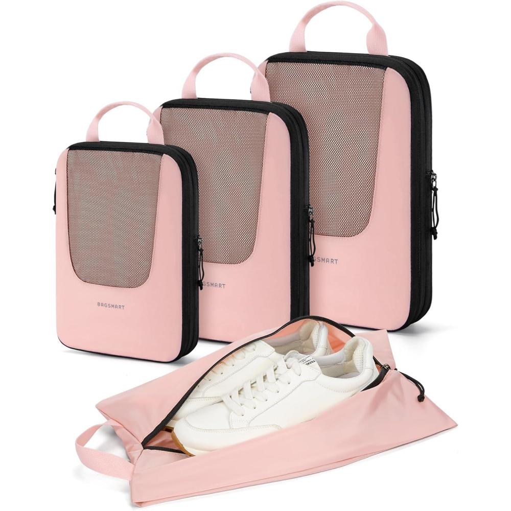 imageBAGSMART Compression Packing Cubes for Travel 6 Set5 Set4 Set Compression Suitcase Organizer Bags Set for Suitcases Travel Essentials Lightweight Packing Organizers02Baby Pink