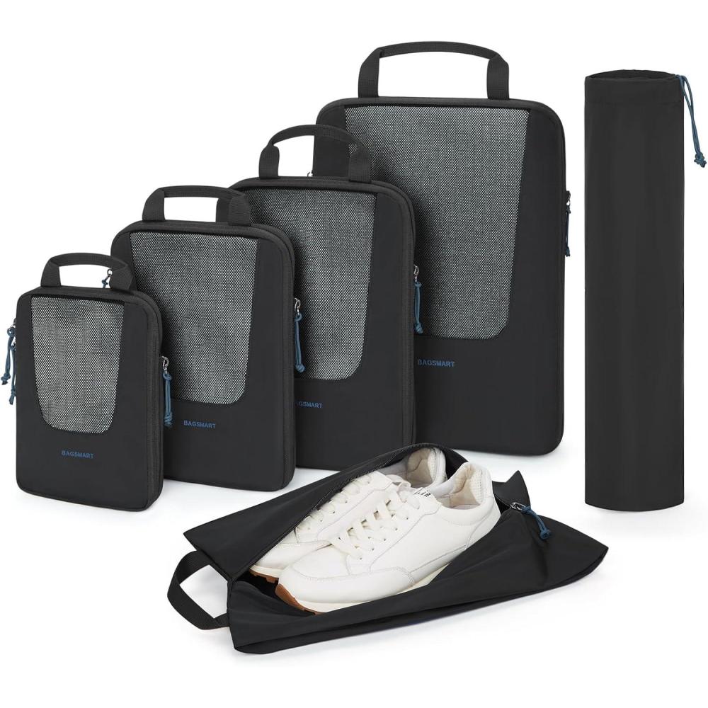 imageBAGSMART Compression Packing Cubes for Travel 6 Set5 Set4 Set Compression Suitcase Organizer Bags Set for Suitcases Travel Essentials Lightweight Packing OrganizersBlack