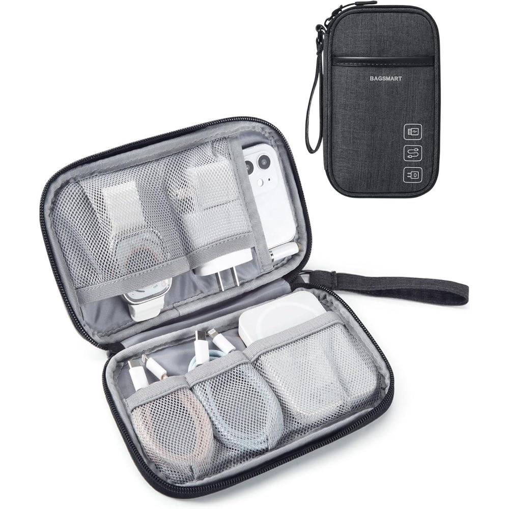 imageBAGSMART Cord Organizer Travel Cable Organizer Bag Tech Electronic Organizer Travel Case Travel Essentials for Charger Cable Phone Flash drive Single Layer BlackSingle Layer Black