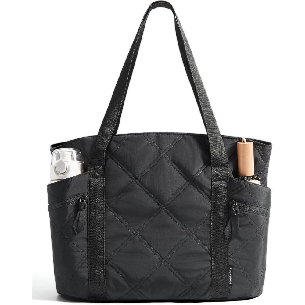 imageBAGSMART Crush Tote Bag for Women 20L Puffer Work Tote with Zipper Travel Essentials Quilted Nurse Hospital BagCharcoal