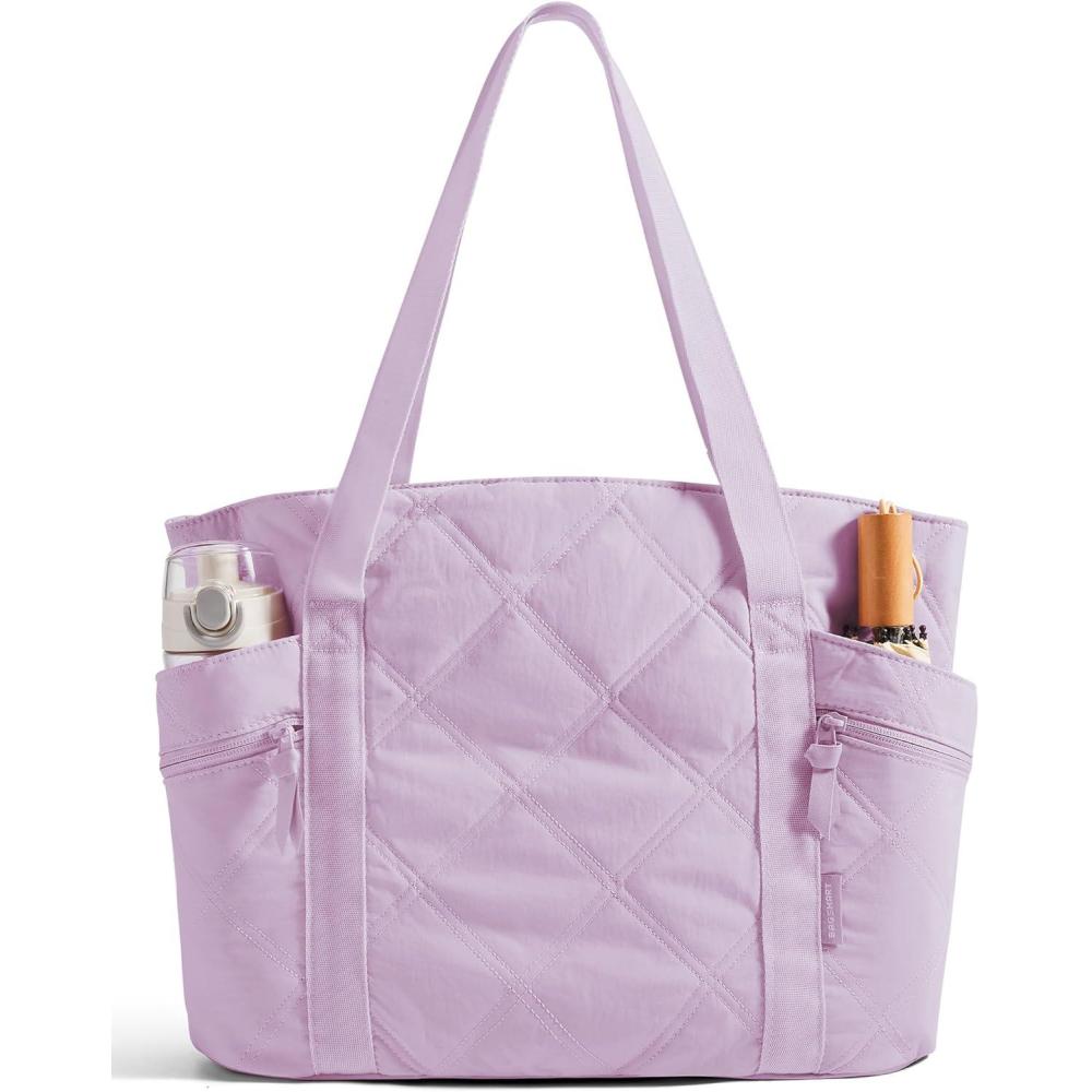 imageBAGSMART Crush Tote Bag for Women 20L Puffer Work Tote with Zipper Travel Essentials Quilted Nurse Hospital BagLavender