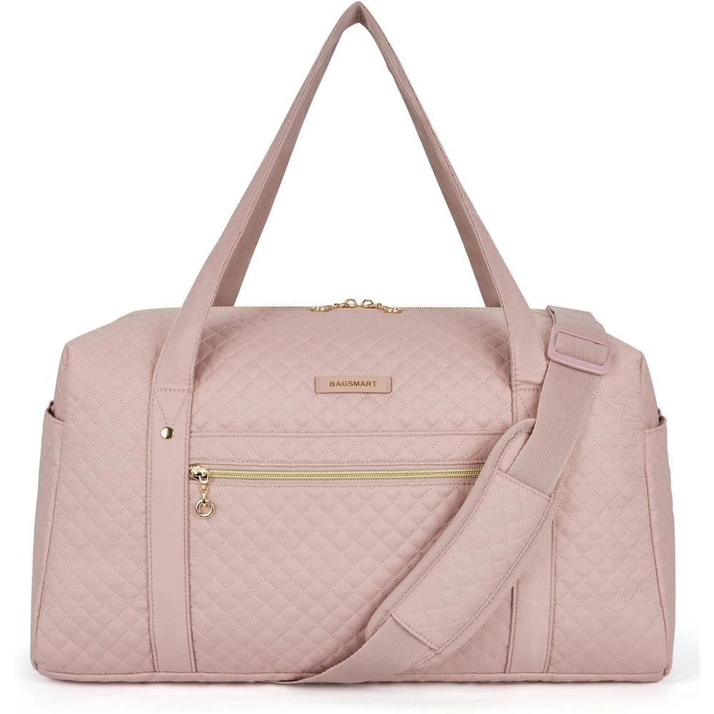 imageBAGSMART Duffle Bag 37L Large Carry On Weekender Overnight Bag with Wet Pocket Laptop Compartment And Shoes Bag for for Women Travel Business Trips SportsBlackPink