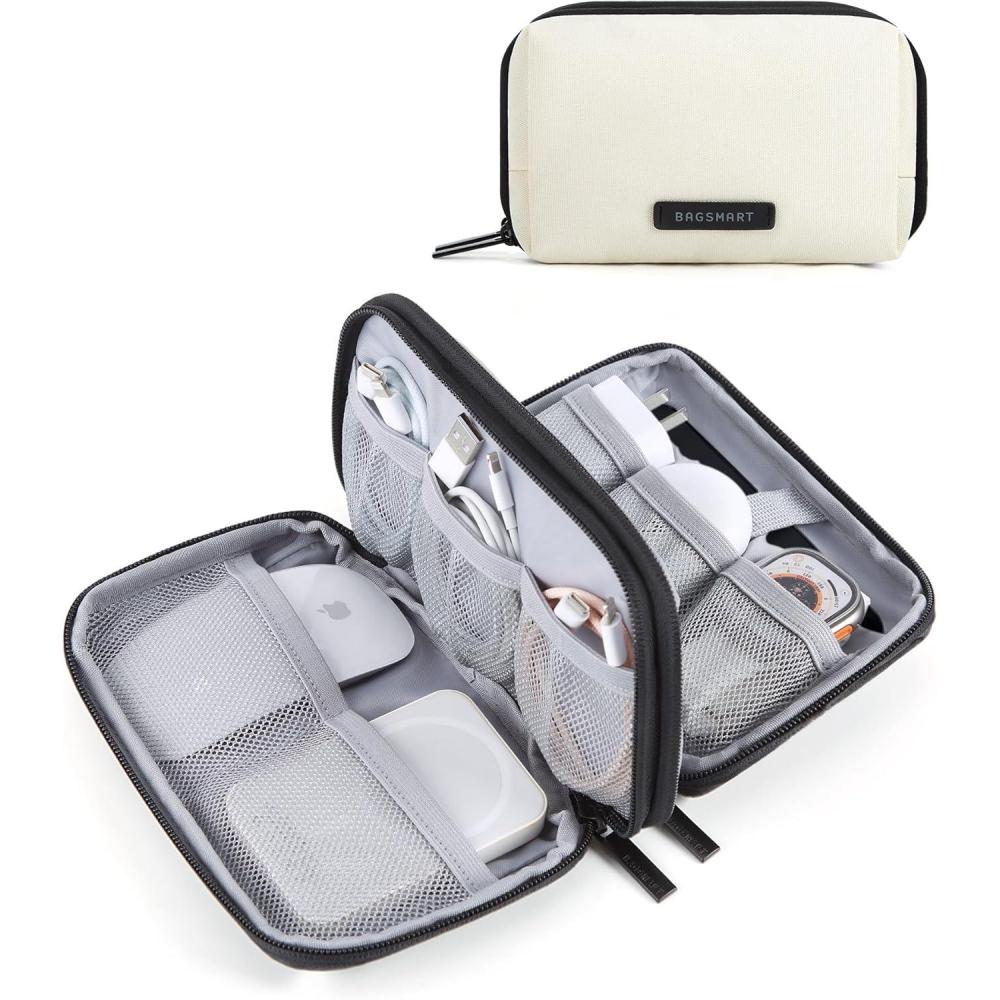 imageBAGSMART Electronics Organizer Travel Case Cable Charger Cord Tech Organizer Pouch for Phone Charger Accessories BlackEBeige