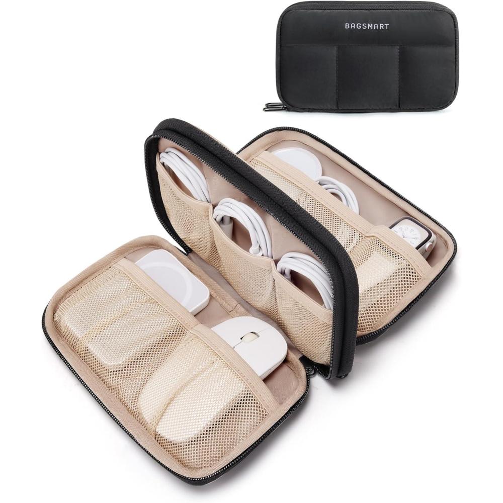 imageBAGSMART Electronics Organizer Travel Case Cord Storage for Chargers Cables Phones Compact Tech Accessories Pouch PinkBlack