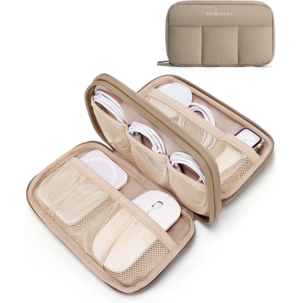 imageBAGSMART Electronics Organizer Travel Case Cord Storage for Chargers Cables Phones Compact Tech Accessories Pouch PinkKhaki