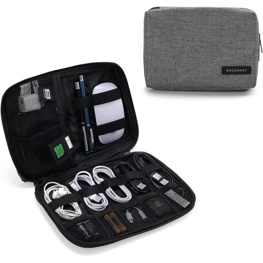 imageBAGSMART Electronics Organizer Travel Case Small Cord Bag Tech Organizer as Travel Accessories for Men Women Cable Essentials for Phone SD Card BlackGrey