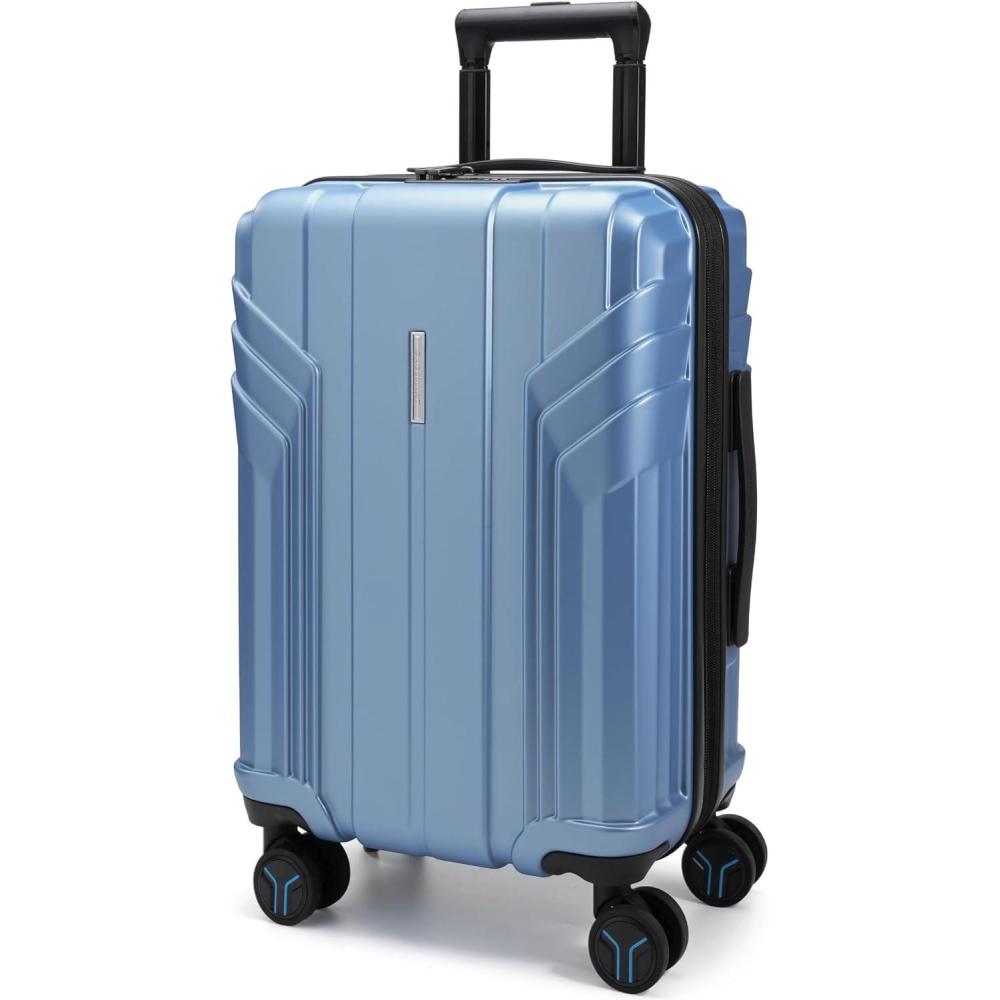 imageBAGSMART Expandable Carry On Luggage 22x14x9 Airline Approved 1OO PC Lightweight Hard Shell Suitcase 20 Inch Travel Luggage with Spinner Wheels Waterproof Rolling Suitcase BlackBlue