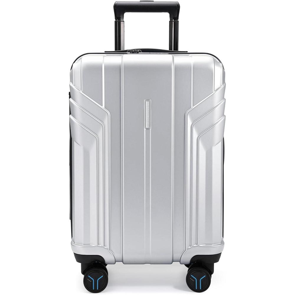 imageBAGSMART Expandable Carry On Luggage 22x14x9 Airline Approved 1OO PC Lightweight Hard Shell Suitcase 20 Inch Travel Luggage with Spinner Wheels Waterproof Rolling Suitcase BlackSliver