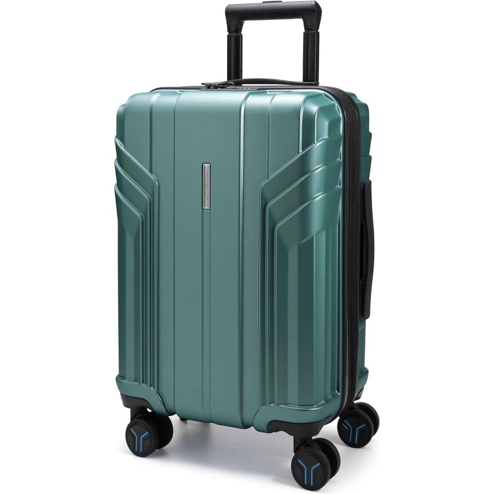 imageBAGSMART Expandable Carry On Luggage 22x14x9 Airline Approved 1OO PC Lightweight Hard Shell Suitcase 20 Inch Travel Luggage with Spinner Wheels Waterproof Rolling Suitcase BlackOlivegreen