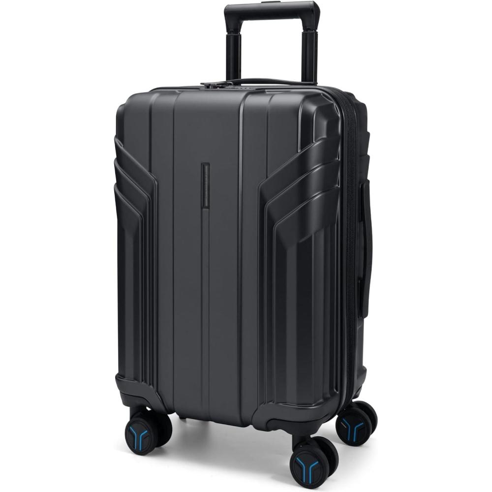 imageBAGSMART Expandable Carry On Luggage 22x14x9 Airline Approved 1OO PC Lightweight Hard Shell Suitcase 20 Inch Travel Luggage with Spinner Wheels Waterproof Rolling Suitcase BlackBlack