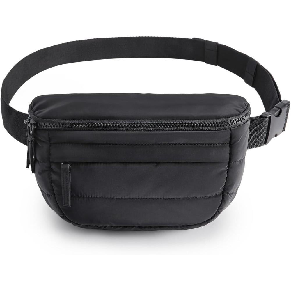 imageBAGSMART Fanny Packs for Women Two Way Zipper Belt Bag with Adjustable Strap Puffy Fashion Waist Packs for Traveling Workout BrownBlack