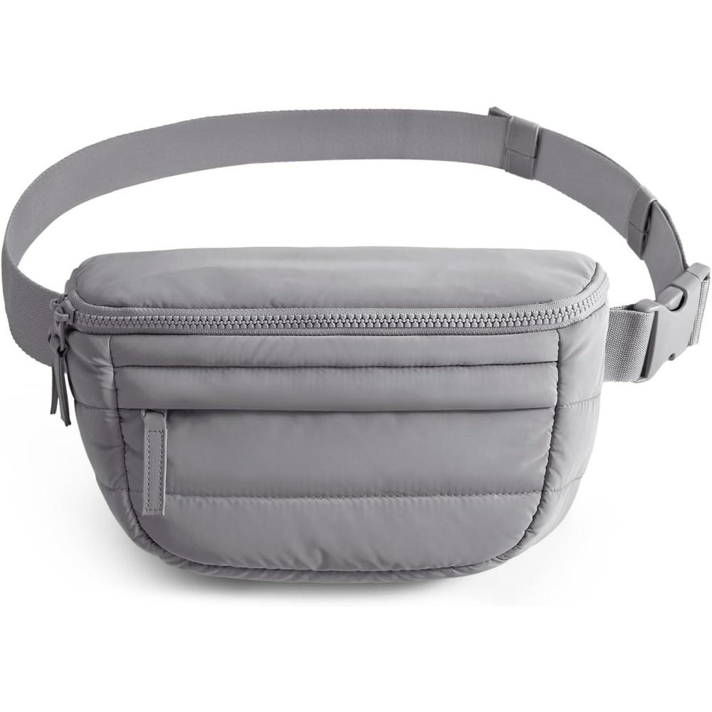 imageBAGSMART Fanny Packs for Women Two Way Zipper Belt Bag with Adjustable Strap Puffy Fashion Waist Packs for Traveling Workout BrownDark Grey