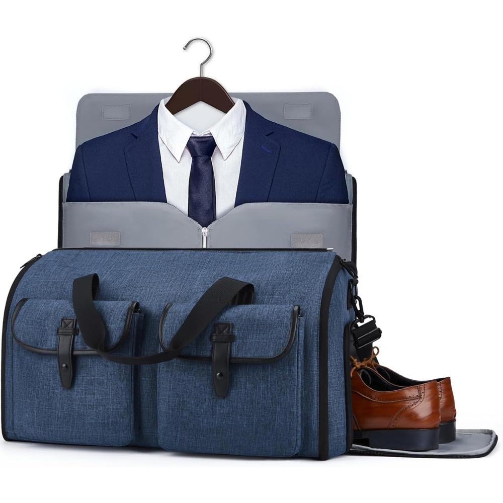 imageBAGSMART Garment Bags for Travel Convertible Garment Duffle Bag Suit Bags for Men Women 2 in 1 Garment Bags for Hanging Clothes Carry On Duffle Bag with Shoe Compartment BlackBlue