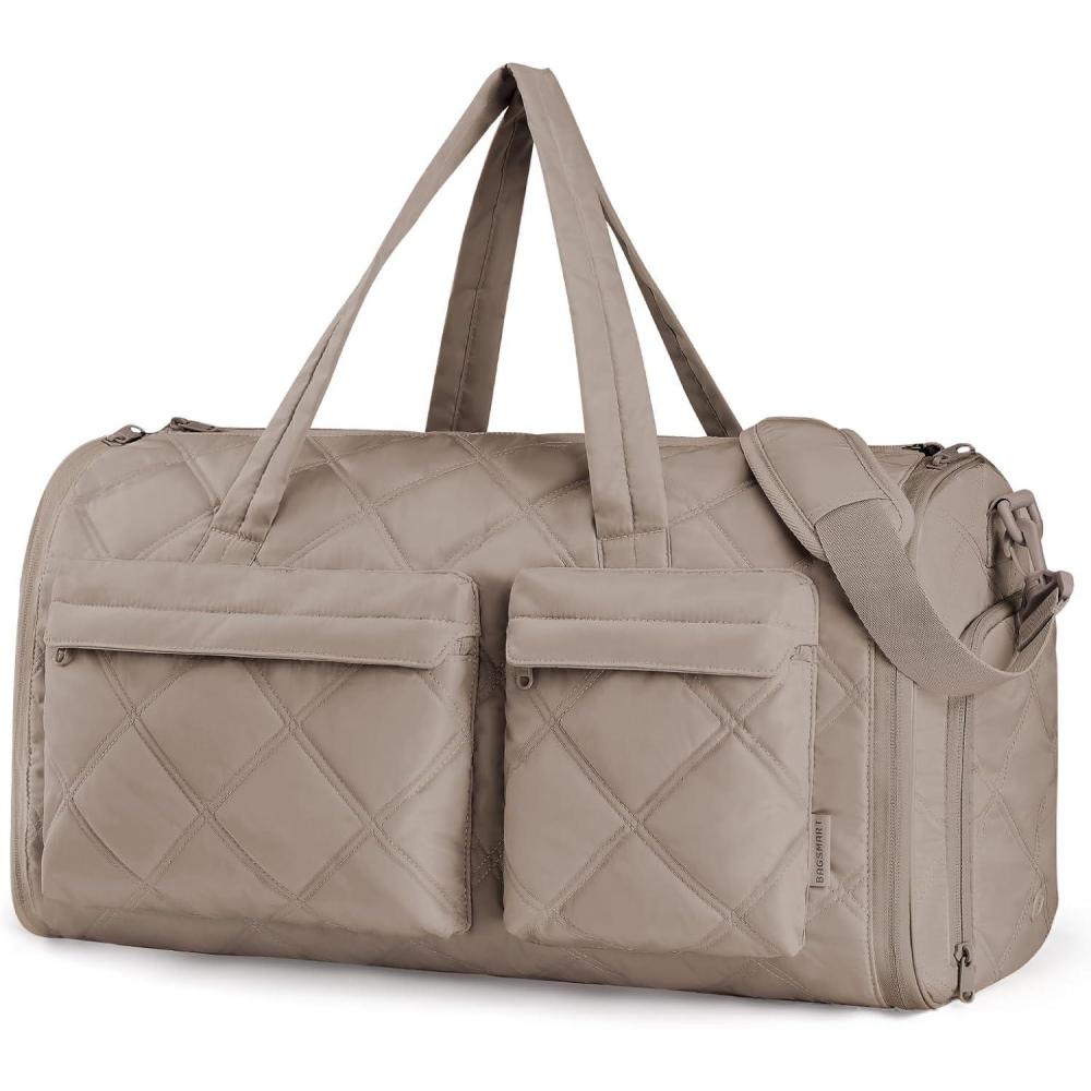 imageBAGSMART Garment Duffel Bag Convertible 2in1 Puffy WaterResistant CarryOn with Shoe Compartment ABlackAKhaki