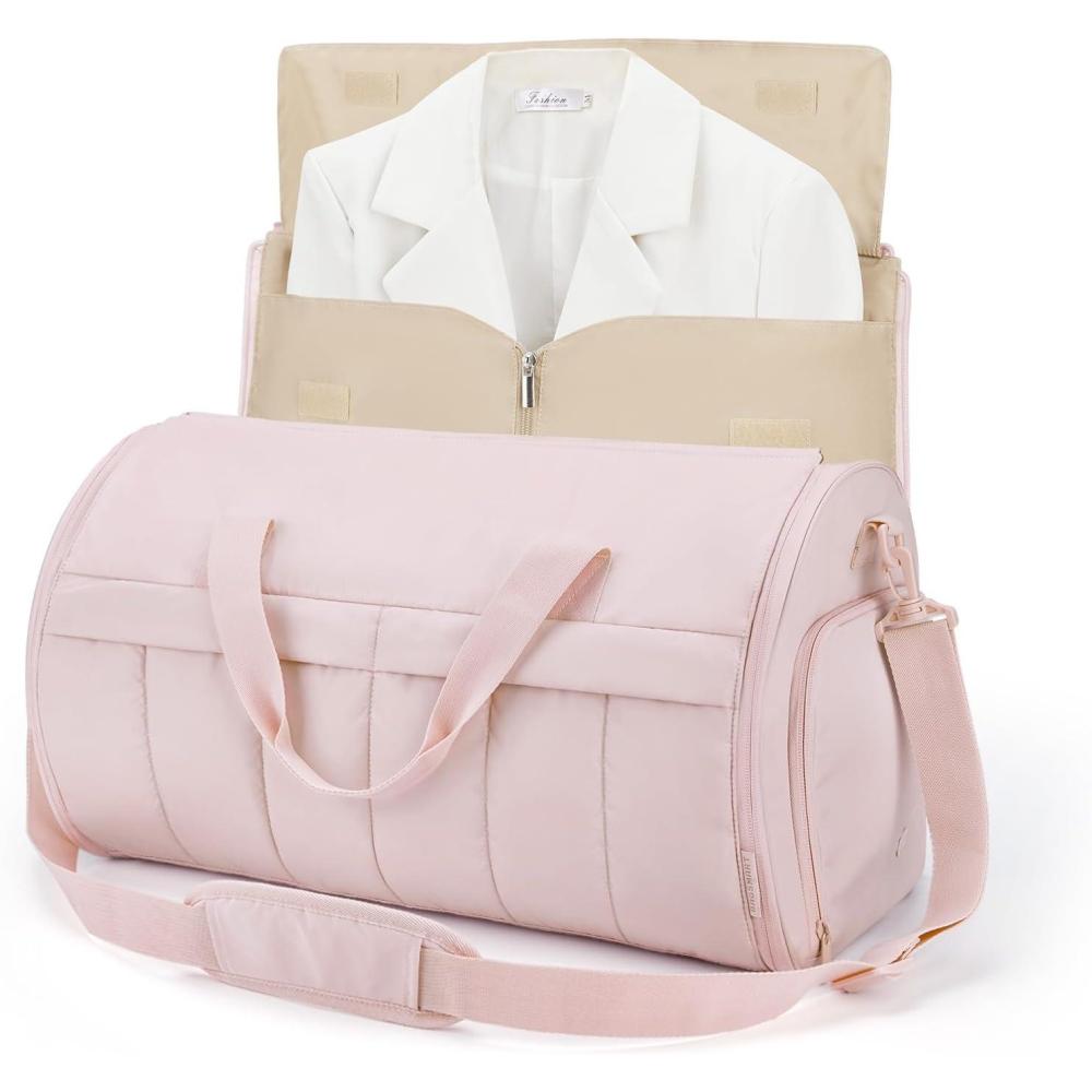 imageBAGSMART Garment Duffel Bag Convertible 2in1 Puffy WaterResistant CarryOn with Shoe Compartment ABlackBLight Pink