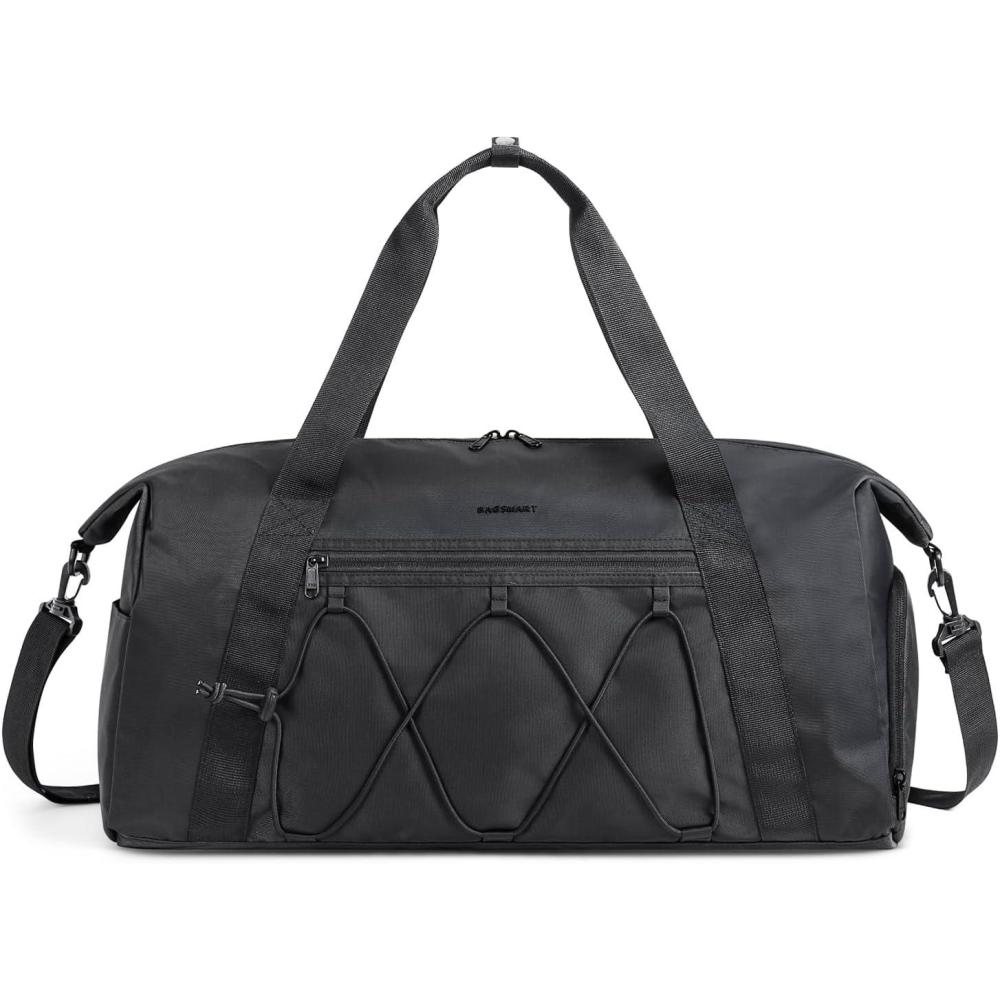 imageBAGSMART Gym Bag With Shoe Compartment ampamp Wet Pocket Lightweight Sports Travel Duffel Bag Carry On Bag Weekender Overnight Bag Water Resistant Sports Gym Tote Bags Swimming Yoga Almond OilBlack