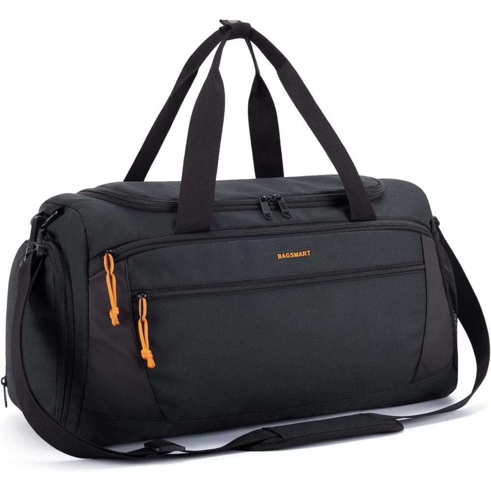 imageBAGSMART Gym Bag for Men 31L Sports Travel Duffle Bag With Shoe Compartment Waterproof Gym Duffel Bag for Men Travel Carry On Weekender Workout Bag Black