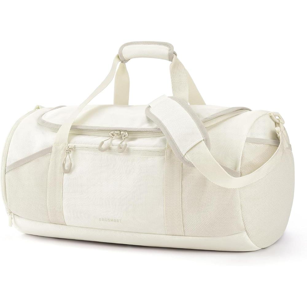 imageBAGSMART Gym Bag for Men ampamp Women Lightweight Duffel with Shoe Compartment Weekender Bags with Wet Pocket Workout Overnight Carry on for Travel BeigeBeige
