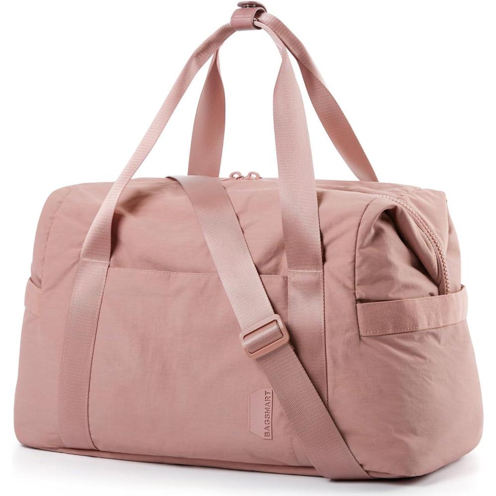 imageBAGSMART Gym Bag for Women Carry on Weekender Overnight Bag Travel Duffel Bags with Trolley Sleeve Personal Item Travel Bag Tote Bag Workout Dance BagBlackMediumDark Pink