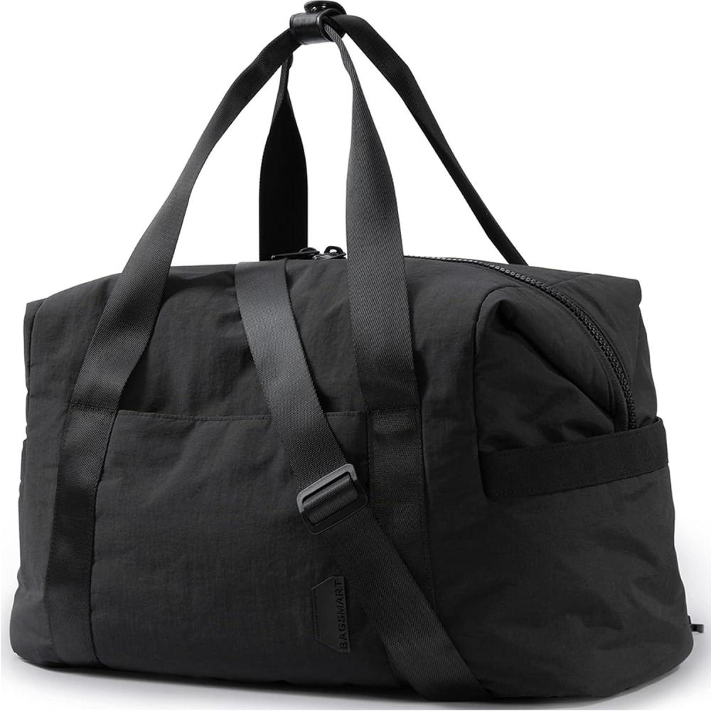 imageBAGSMART Gym Bag for Women Carry on Weekender Overnight Bag Travel Duffel Bags with Trolley Sleeve Personal Item Travel Bag Tote Bag Workout Dance BagBlackMediumBlack