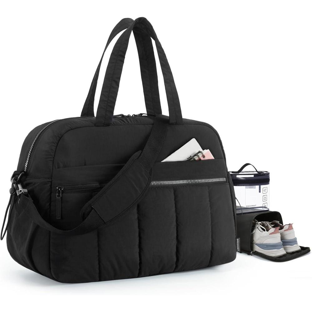 imageBAGSMART Gym Bag for Women Duffle Bag for Travel with Wet Pocket Lightweight Carry on Weekender Duffel Water ResistantBlack
