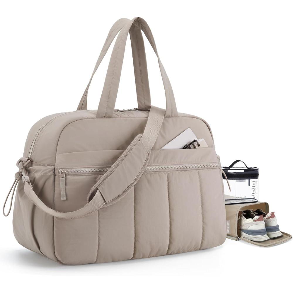 imageBAGSMART Gym Bag for Women Duffle Bag for Travel with Wet Pocket Lightweight Carry on Weekender Duffel Water ResistantBrown