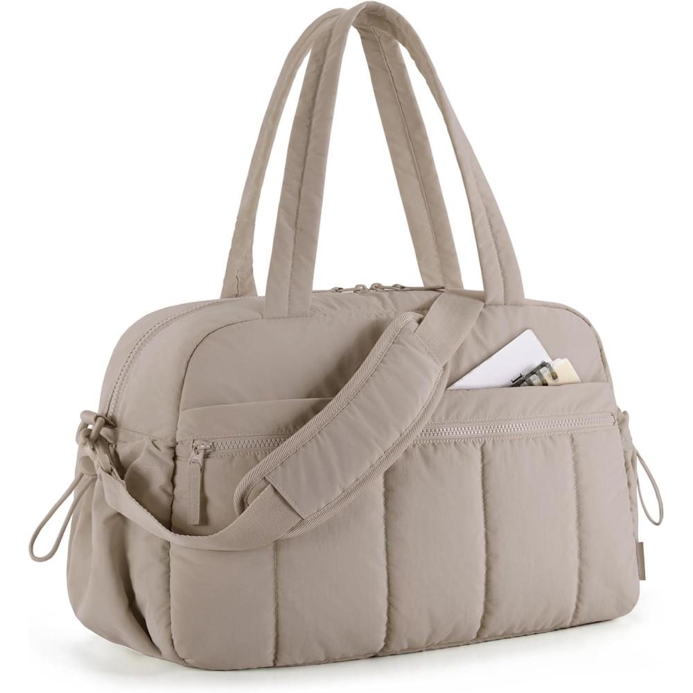 imageBAGSMART Gym Bag for Women Duffle Bag for Travel with Wet Pocket Lightweight Carry on Weekender Duffel Water ResistantCamel