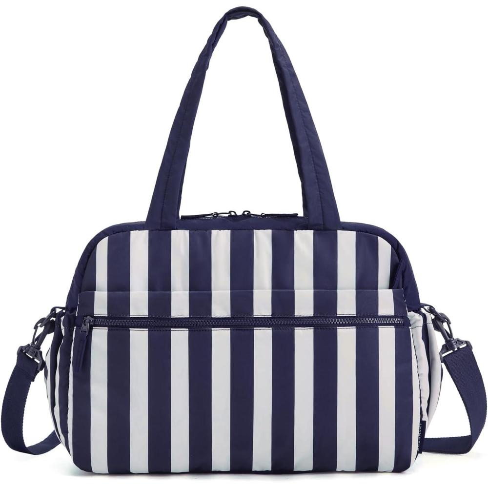 imageBAGSMART Gym Bag for Women Duffle Bag for Travel with Wet Pocket Lightweight Carry on Weekender Duffel Water ResistantCoastal Stripe
