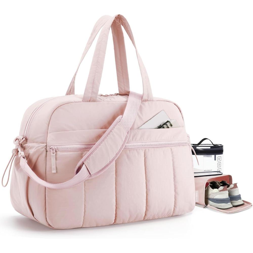 imageBAGSMART Gym Bag for Women Duffle Bag for Travel with Wet Pocket Lightweight Carry on Weekender Duffel Water ResistantPink