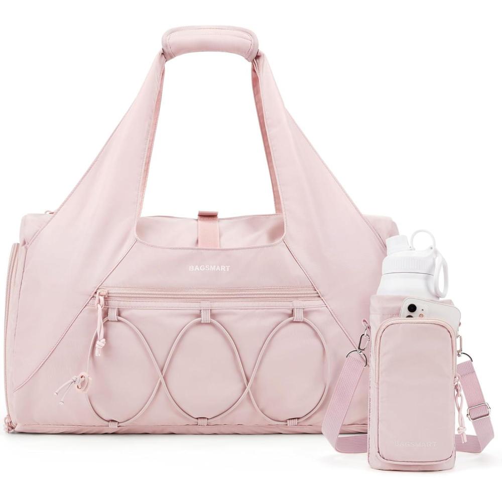 imageBAGSMART Gym Bag for Women Lightweight Duffel with Shoe Compartment Tote Bag with Wet Pocket for Yoga Travel PinkAPink