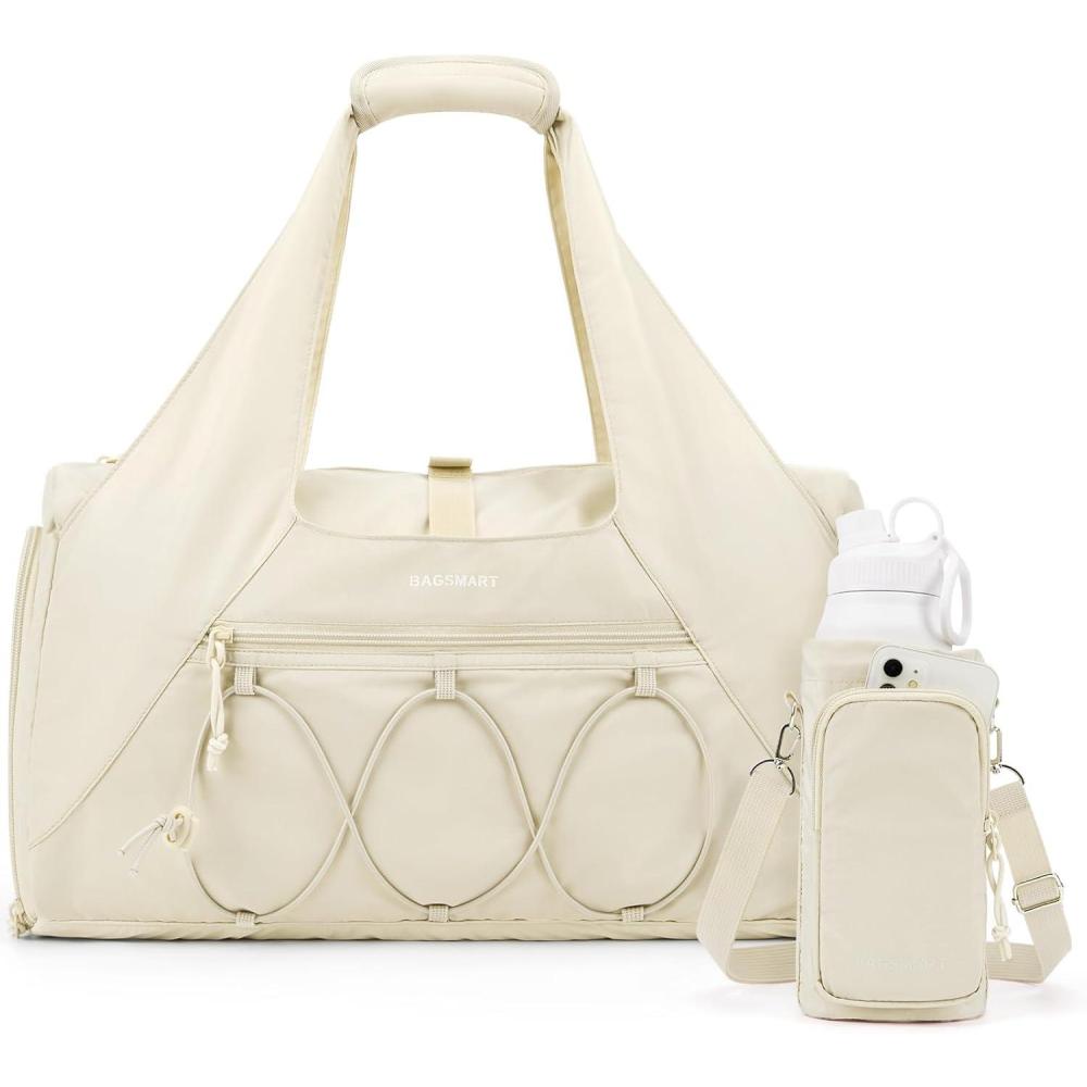 imageBAGSMART Gym Bag for Women Lightweight Duffel with Shoe Compartment Tote Bag with Wet Pocket for Yoga Travel PinkCream