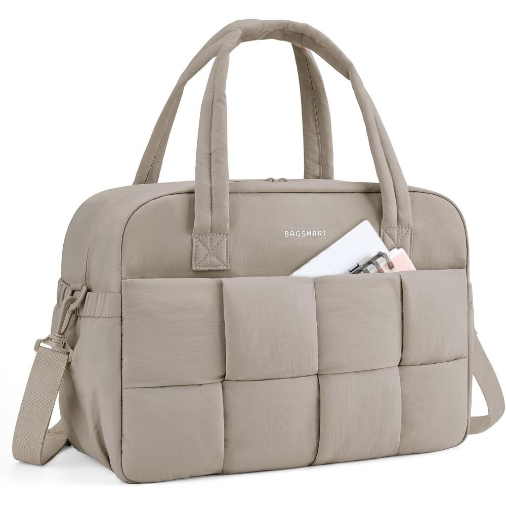 imageBAGSMART Gym Bag for Women Personal Item Puffer Duffle Bag Weekender Overnight Carry On Tote Handag for TravelCamel