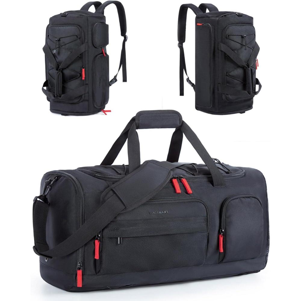 imageBAGSMART Gym Bag for Women ampamp Men 35L Sports Travel Duffel Bag with Shoe CompartmentAntiTheft Carry On Weekender Bag for Airplane Water Resistant Workout Overnight Backpack for Travel GymGreyBlack