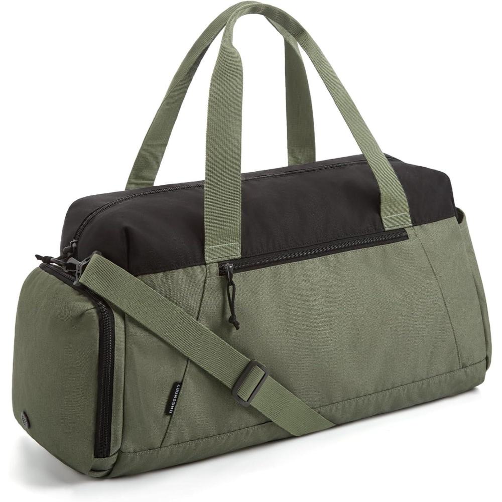 imageBAGSMART Gym Bags for Men Women Foldable Travel Duffle Bag Lightweight Weekender Duffel Bag With Shoe Compartment Water Resistant Workout Duffle Sports Bag for Travel Yoga BlackArmy Green