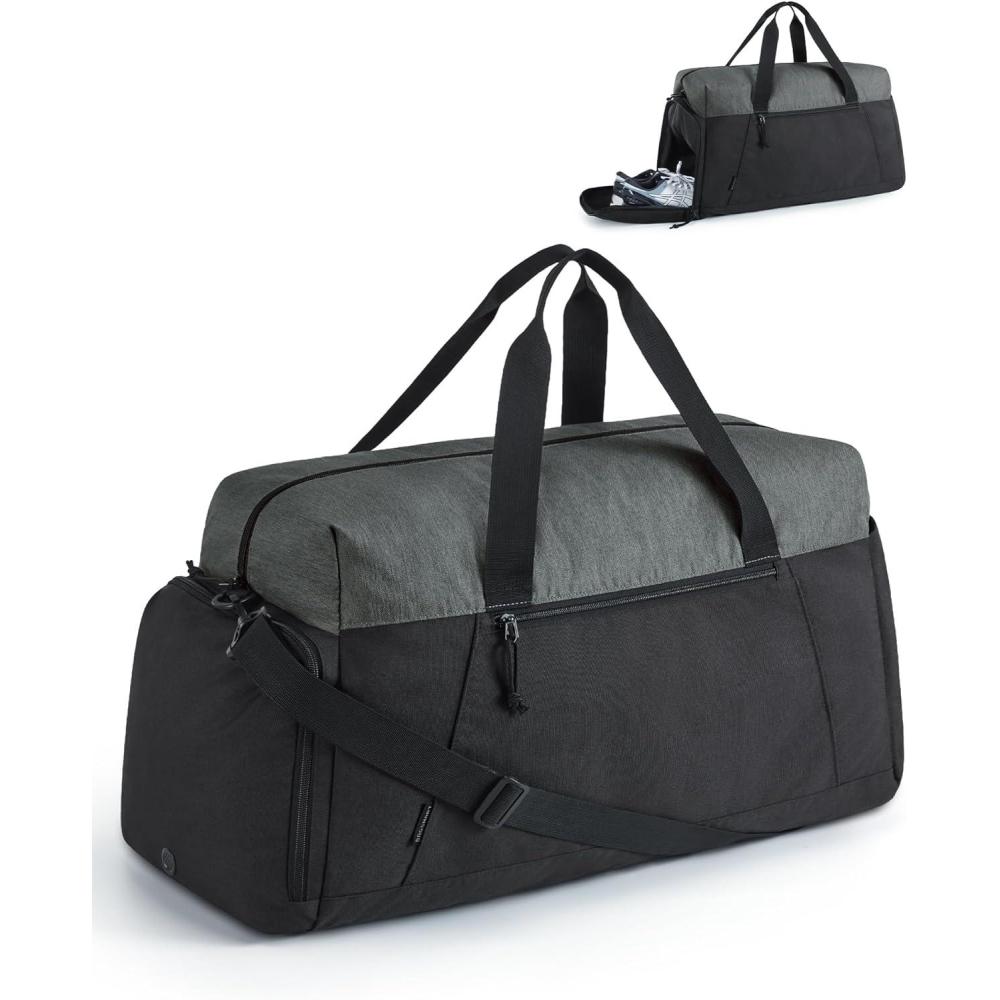 imageBAGSMART Gym Bags for Men Women Foldable Travel Duffle Bag Lightweight Weekender Duffel Bag With Shoe Compartment Water Resistant Workout Duffle Sports Bag for Travel Yoga BlackBlack