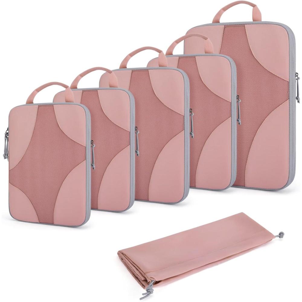 imageBAGSMART Hanging Compression Packing Cubes 6 Set Large Suitcase Organizer Bags Set Cruise Travel Essentials for WomenClay Pink