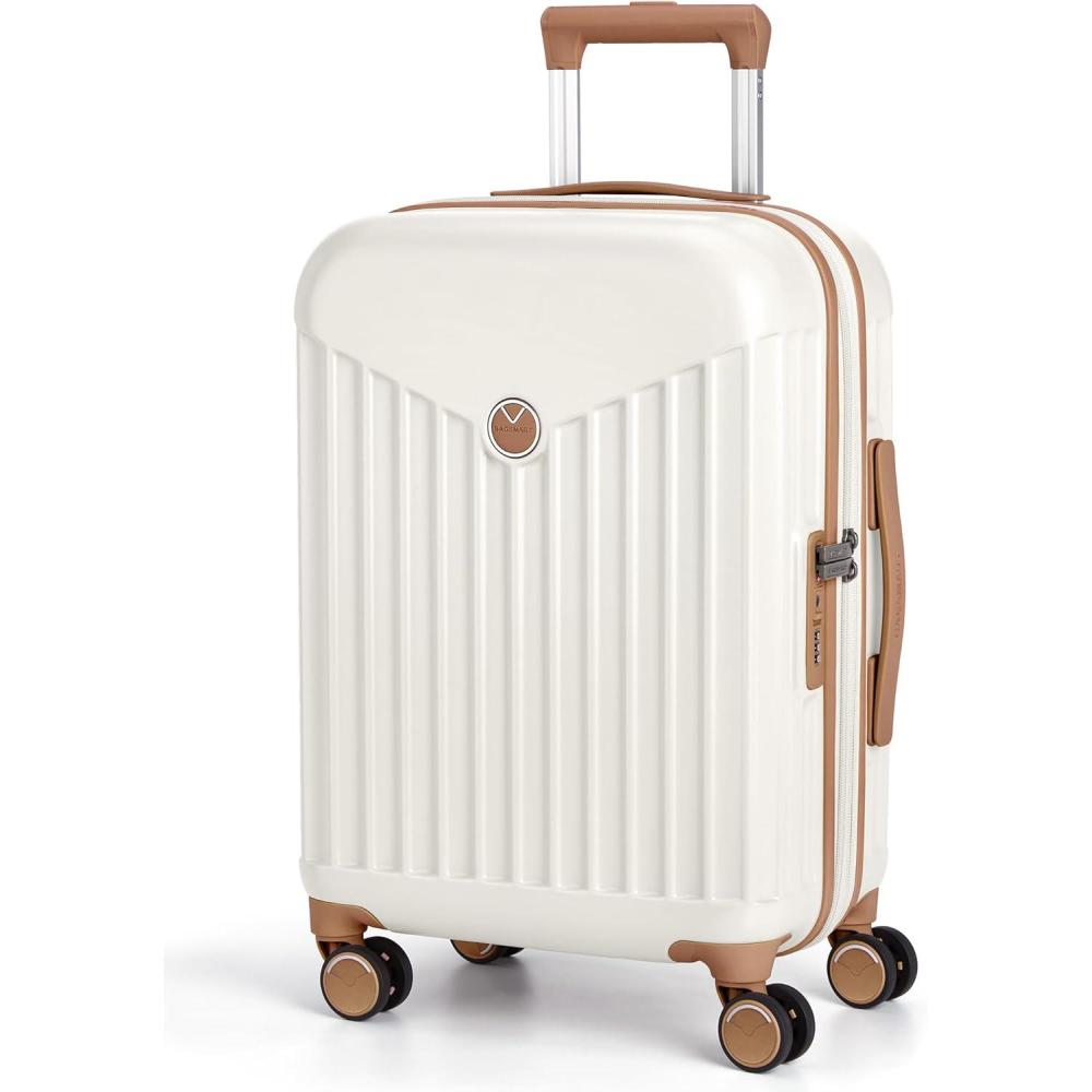 imageBAGSMART Hardside Expandable Luggage With Spinner Wheels PC Lightweight CarryOn Luggage Airline Approved With TSA Lock Durable Women Travel Suitcase Carry On 20 Inch BeigeBeige