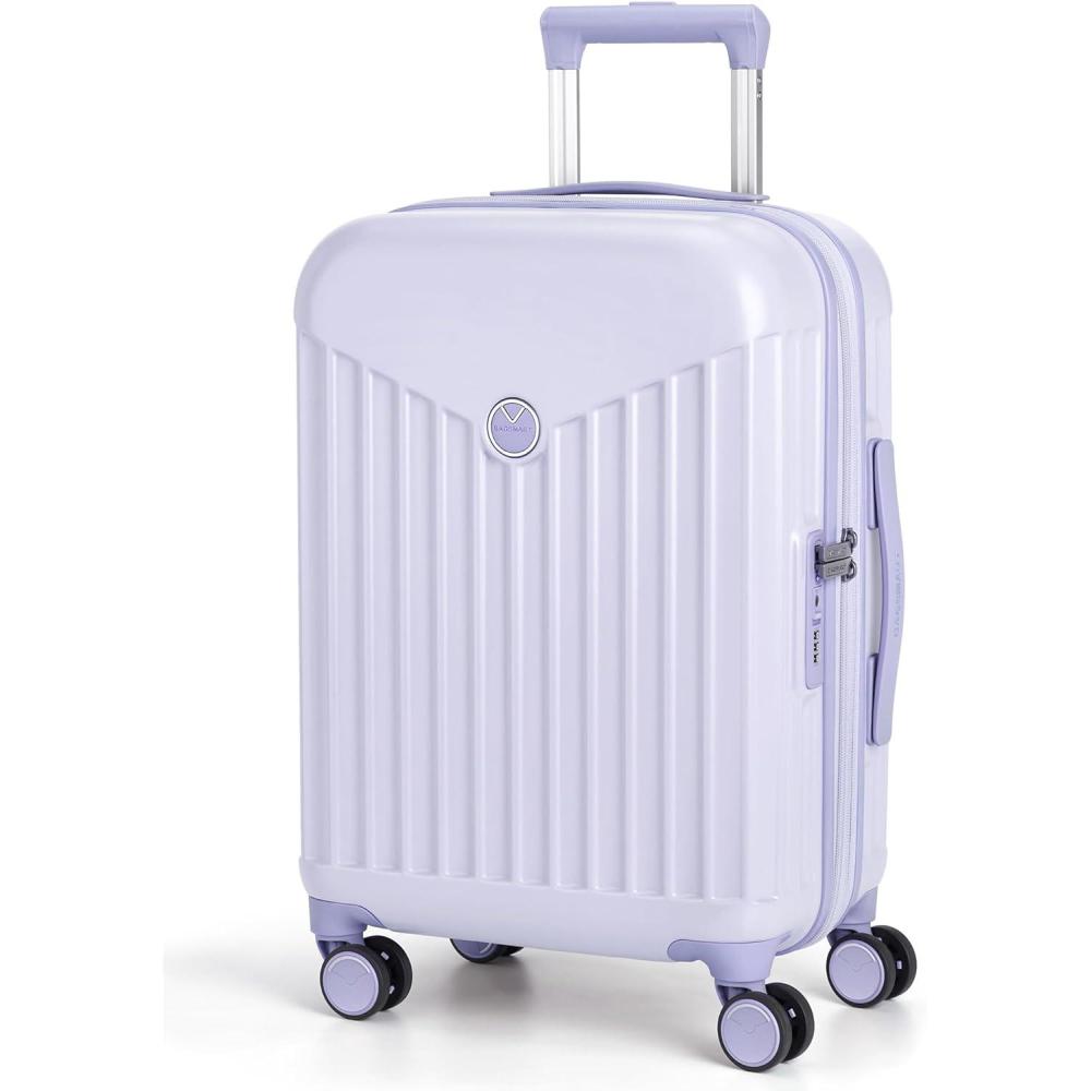 imageBAGSMART Hardside Expandable Luggage With Spinner Wheels PC Lightweight CarryOn Luggage Airline Approved With TSA Lock Durable Women Travel Suitcase Carry On 20 Inch BeigePurple