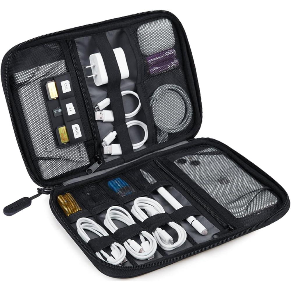 imageBAGSMART Large Electronics Travel Organizer Case Tech Accessories Cord Storage Bag for Phone Power Bank SD Card Cables BlackBlack