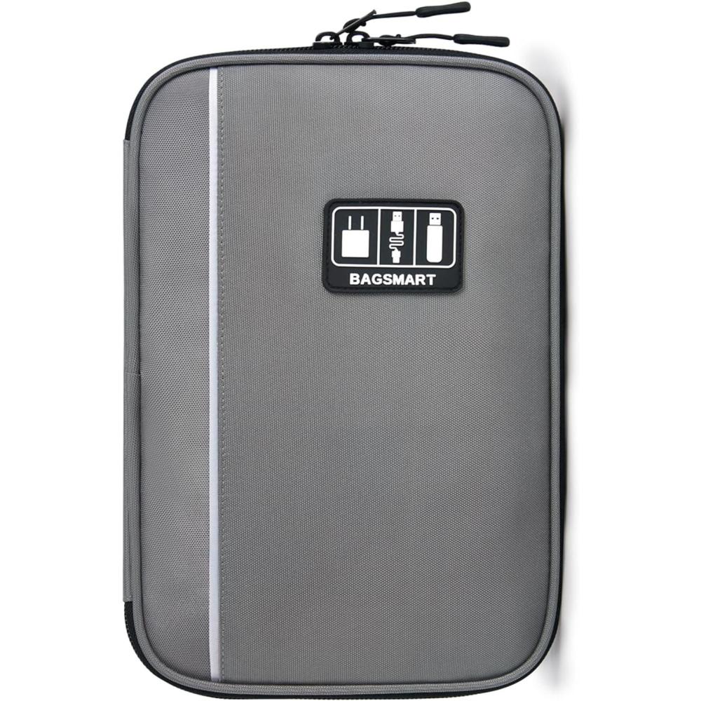 imageBAGSMART Large Electronics Travel Organizer Case Tech Accessories Cord Storage Bag for Phone Power Bank SD Card Cables BlackGrey
