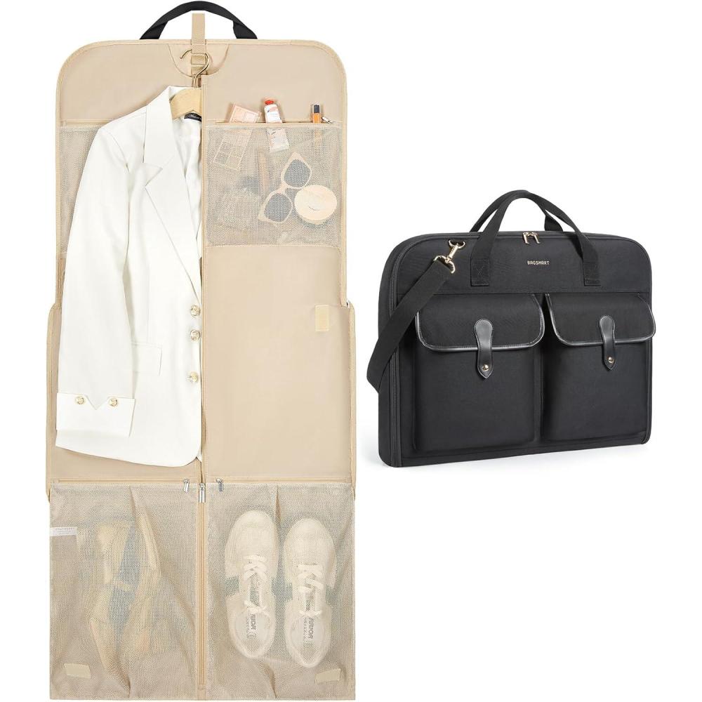 imageBAGSMART Large Garment Bags for Travel Carry on Garment Bags for Hanging Clothes Travel Suit Bag for Shirts Dresses Coats Black1Black