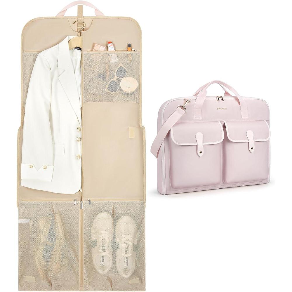 imageBAGSMART Large Garment Bags for Travel Carry on Garment Bags for Hanging Clothes Travel Suit Bag for Shirts Dresses Coats Black2Pink