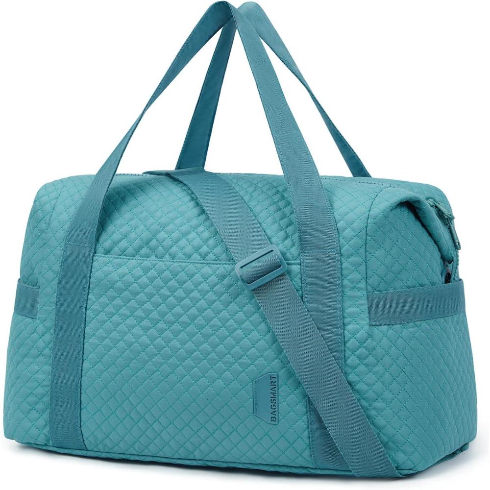 imageBAGSMART Large Gym Bag with Yoga Mat Buckle Weekender Overnight Bag for Women Travel Duffle Bag for Travel Essentials Carry On Tote Bag Hospital Bag for Labor and DeliveryLake Blue
