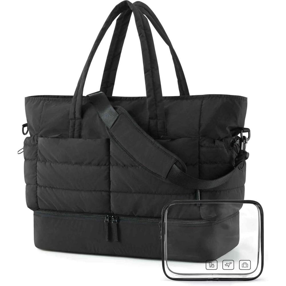 imageBAGSMART Large Travel Duffel Bag with Shoe Compartment Puffer CarryOn Gym Weekender Bag for Women CharcoalCharcoal