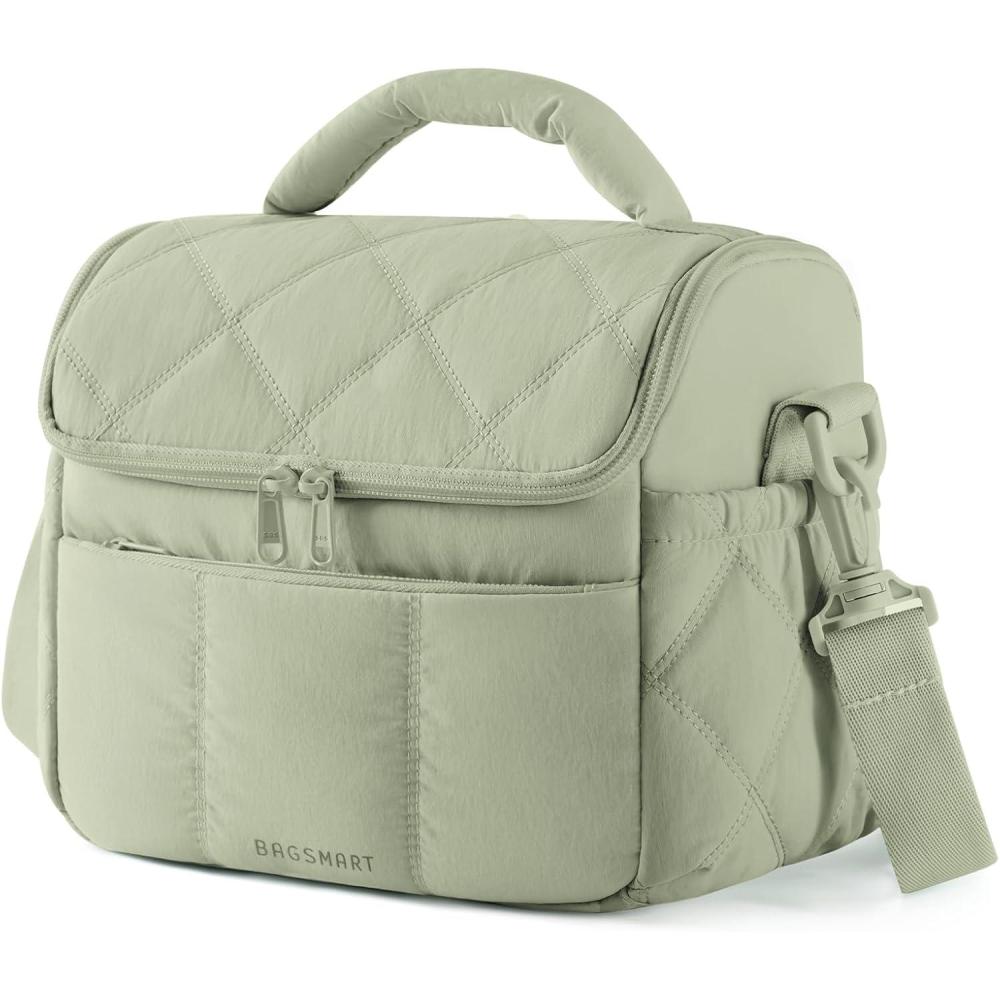 imageBAGSMART Lunch Bag Women Double Deck Insulated Lunch Box Quilted Puffer Lunch Tote Leakproof Durable ampamp Reusable Large Lunch Cooler For Work Picnic Travel Meal Prep Sage GreenSage Green