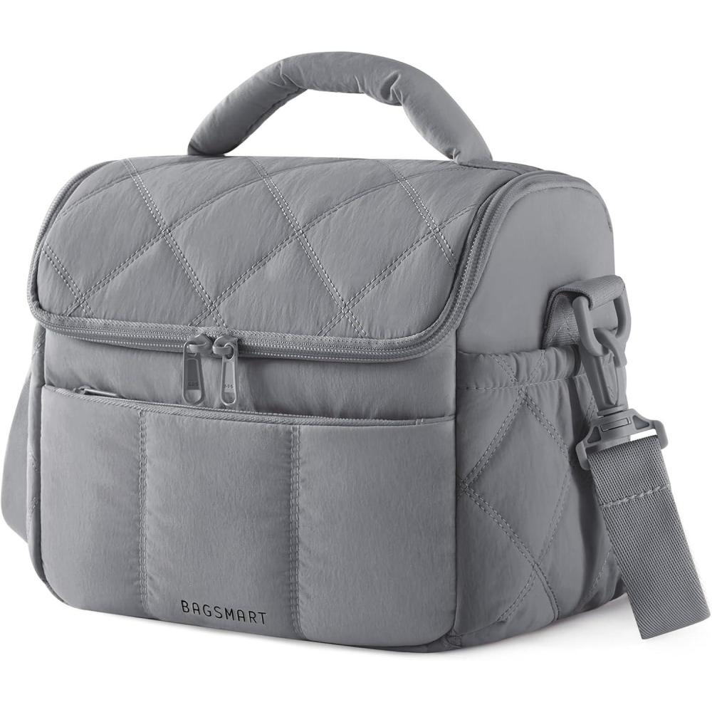 imageBAGSMART Lunch Bag Women Double Deck Insulated Lunch Box Quilted Puffer Lunch Tote Leakproof Durable ampamp Reusable Large Lunch Cooler For Work Picnic Travel Meal Prep Sage GreenGray