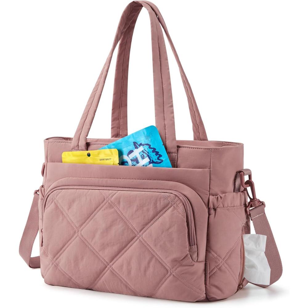 imageBAGSMART Lunch Bag Women Large Lunch Box Insulated Tote Bag with MultiPockets Quilted Puffy Tote for Work Outdoors01Dusky Pink